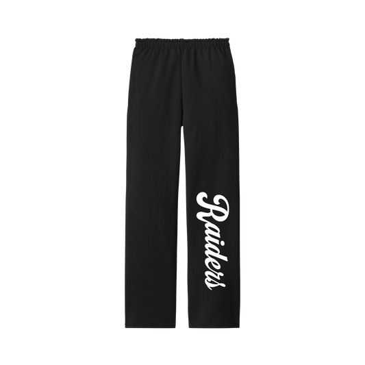 Black Open Bottom Pant with Pockets White Raiders Logo